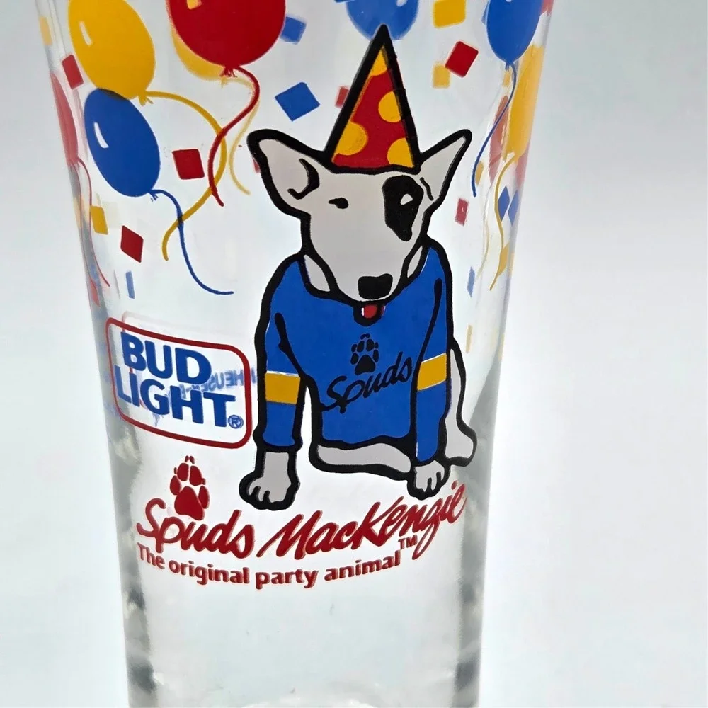 1987 Anheuser Bush Bud Light Spuds Mackenzie The Original Party Animal Glasses